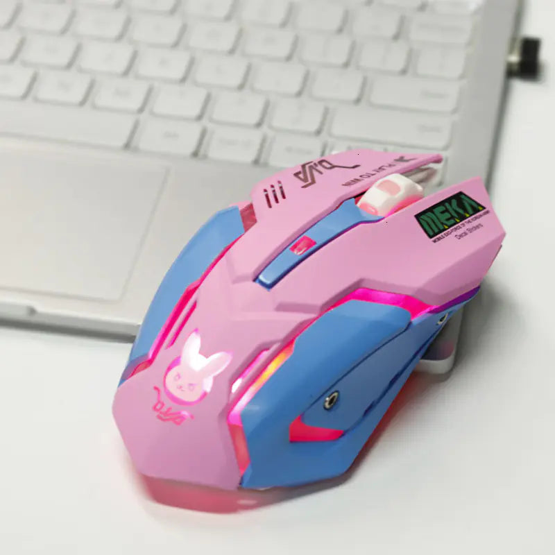 Pink Rechargeable Wireless Gaming Mouse for Girls