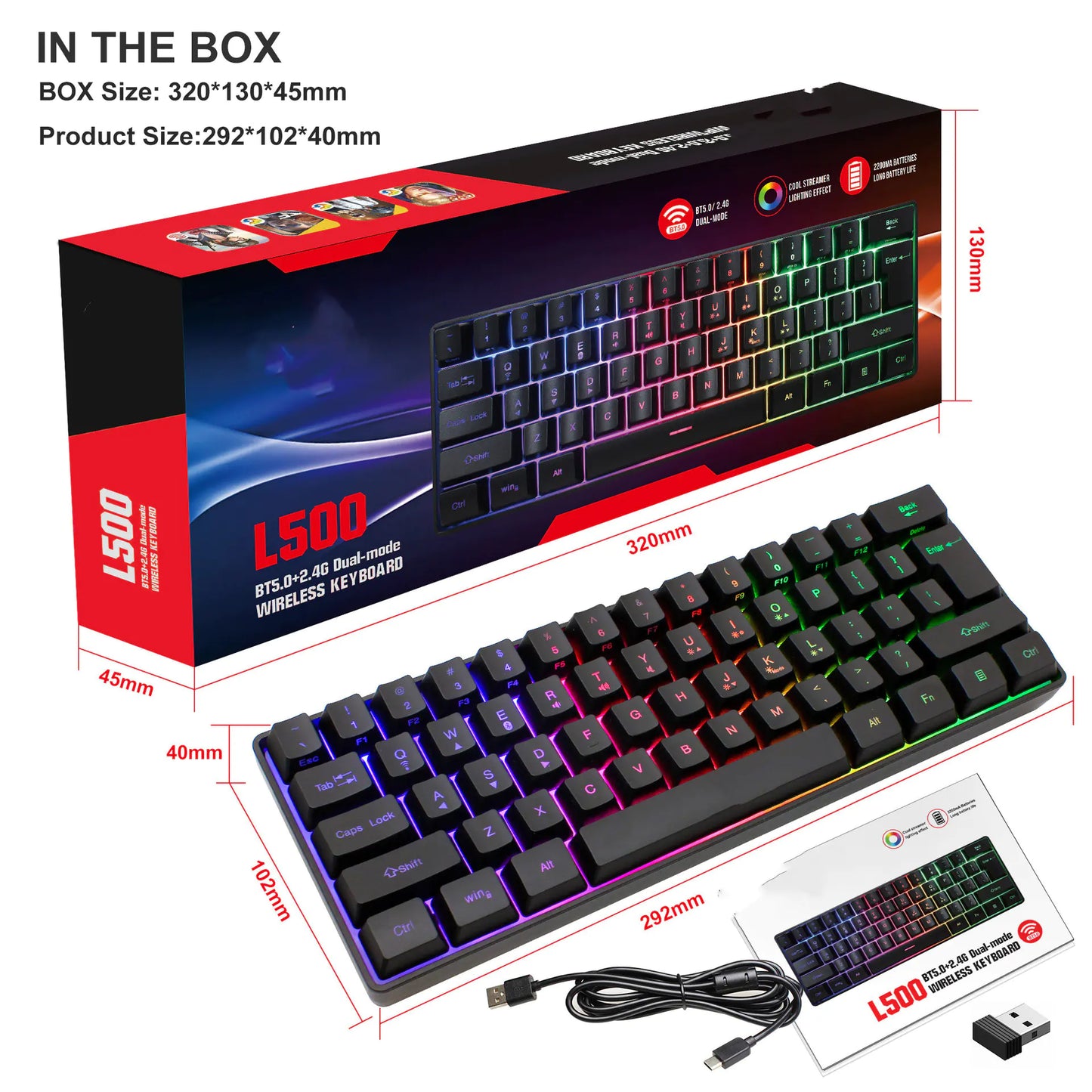 RGB 61-Key Wired Gaming Keyboard with RGB Backlight