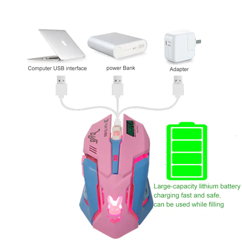 Pink Rechargeable Wireless Gaming Mouse for Girls